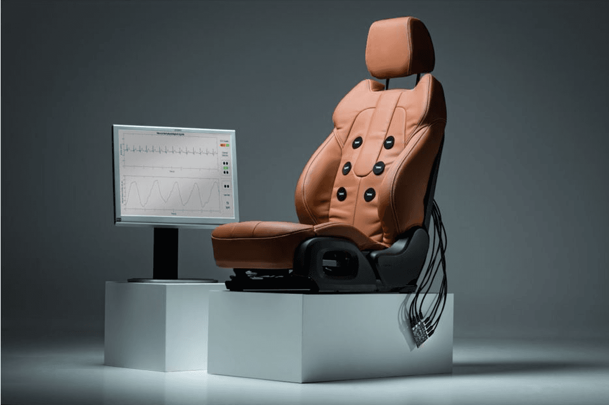 Imec’s non-contact sensor solutions were demonstrated in this car seat. More info here.
