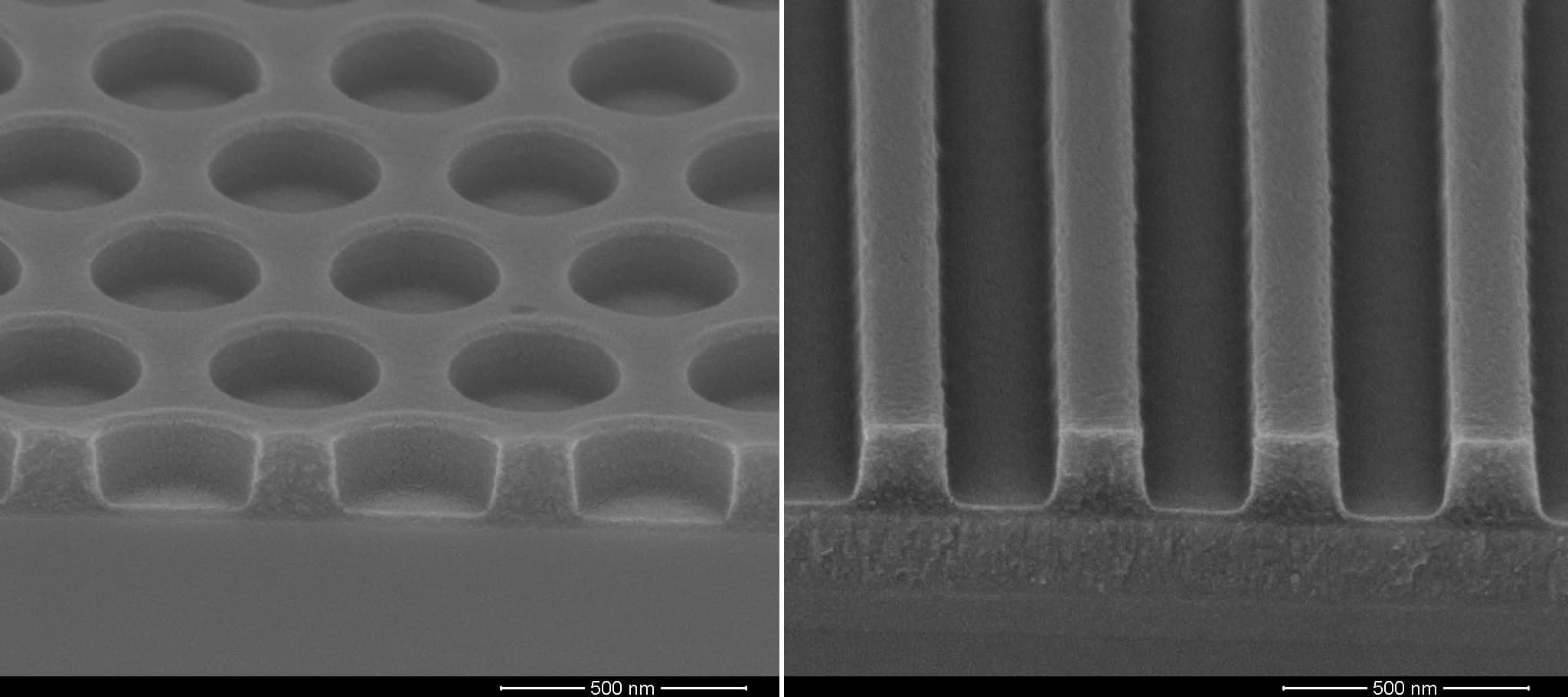Scanning Electron Micrograph of patterns imprinted from the stamp into a NIL resin